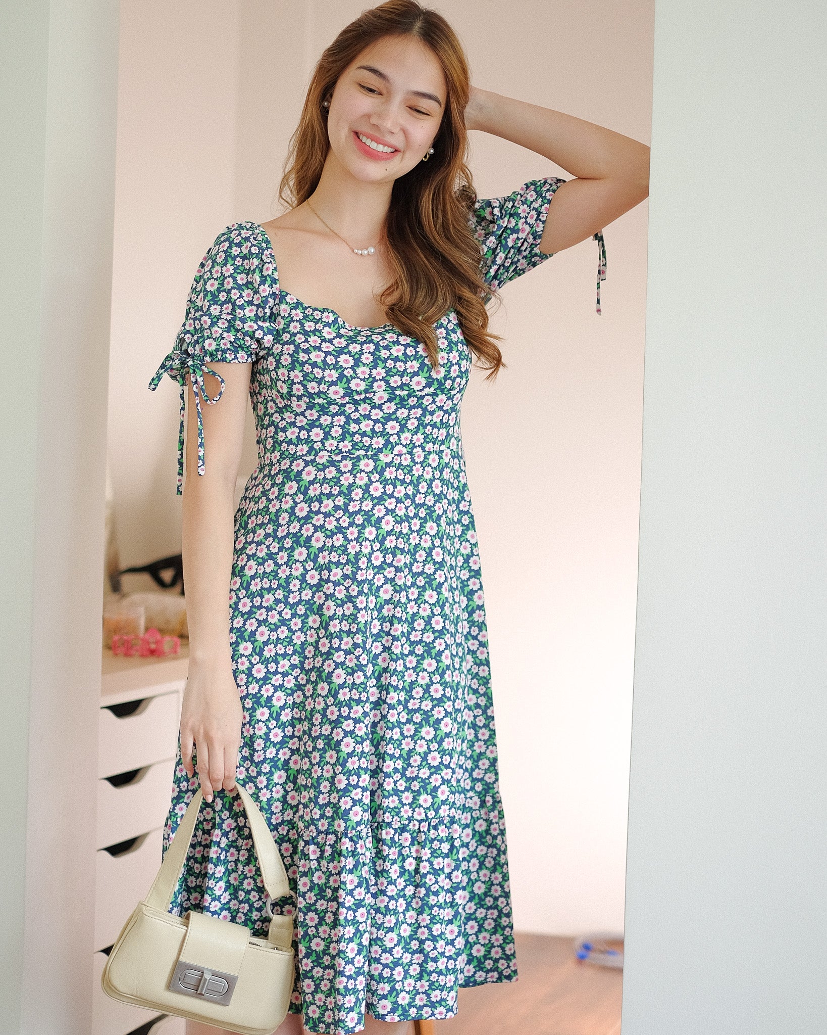 Heart Midi Dress - blue daisy