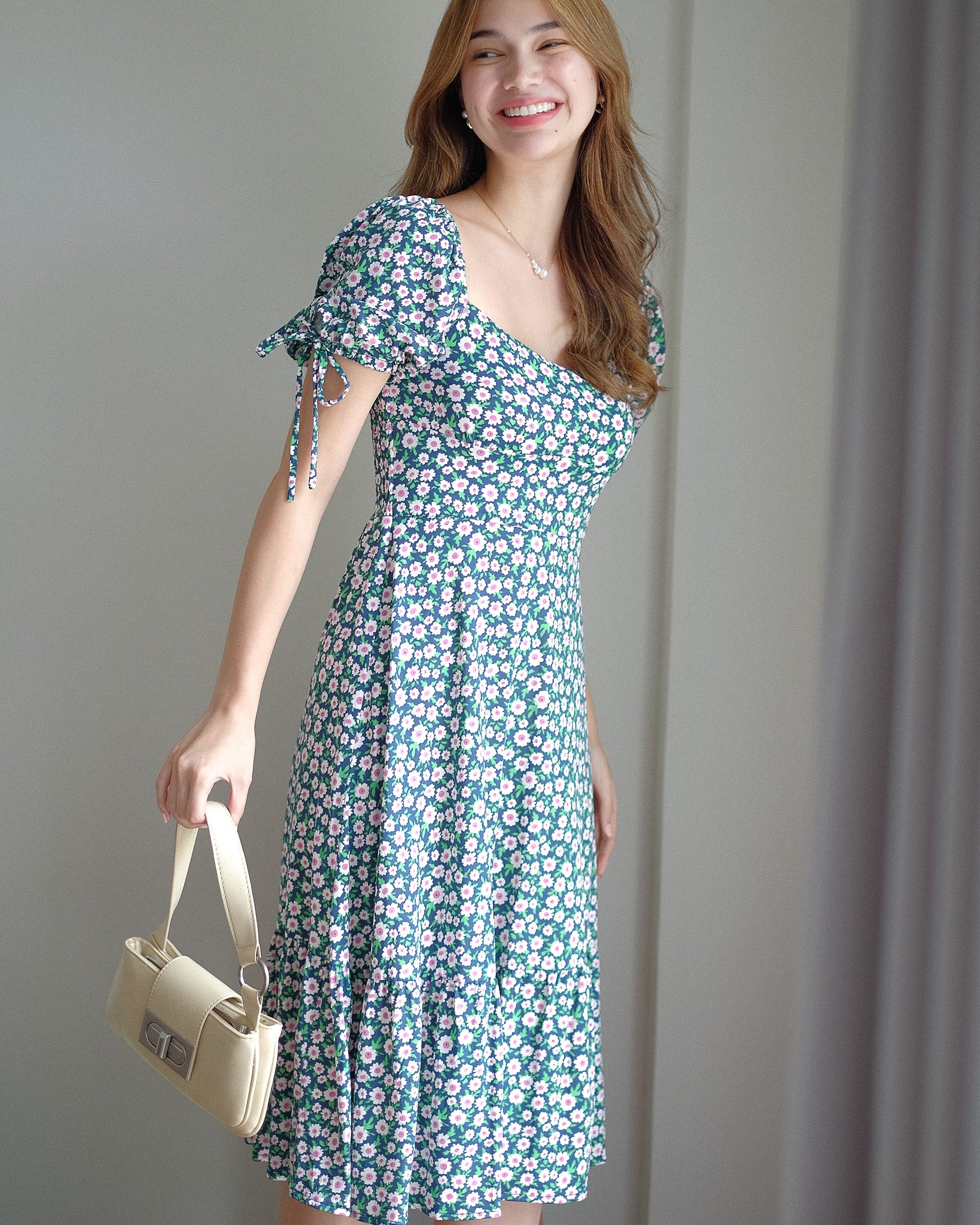 Heart Midi Dress - blue daisy