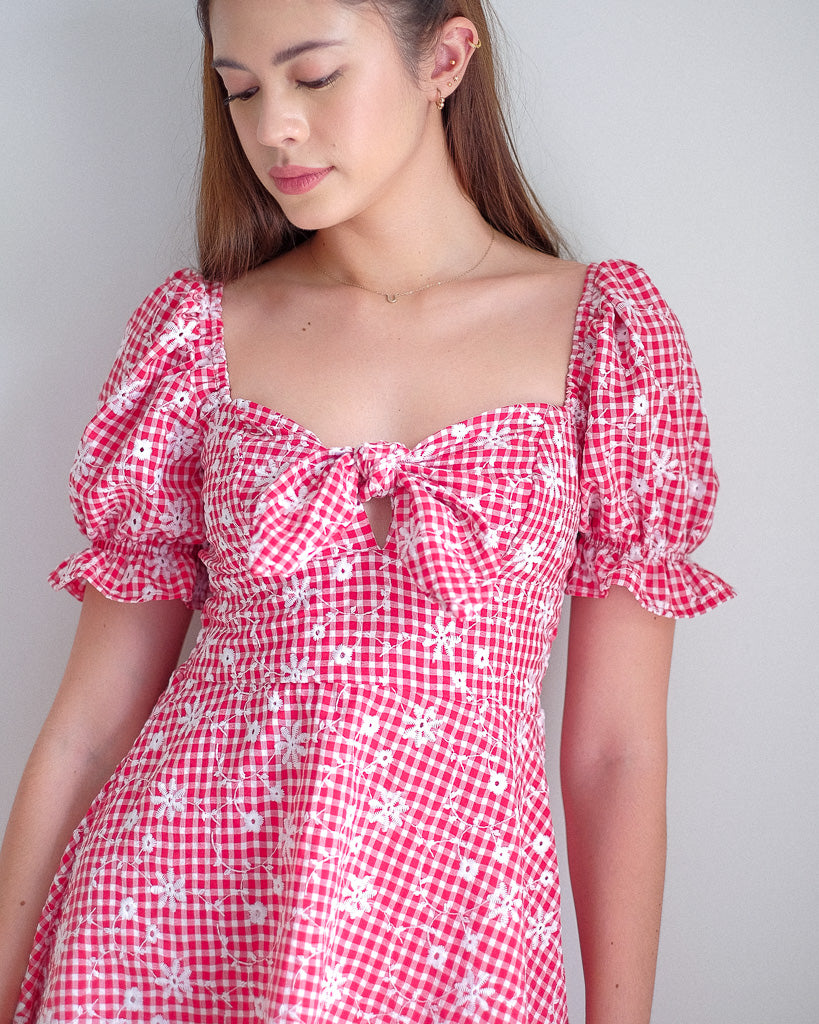 Sam Mini Dress - Classic red gingham eyelet
