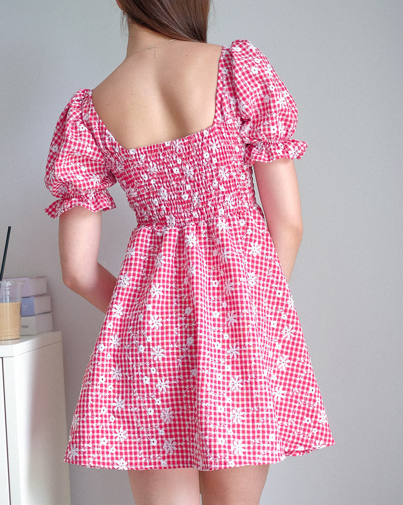 Sam Mini Dress - Classic red gingham eyelet