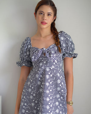 Sam midi dress - navy blue gingham eyelet