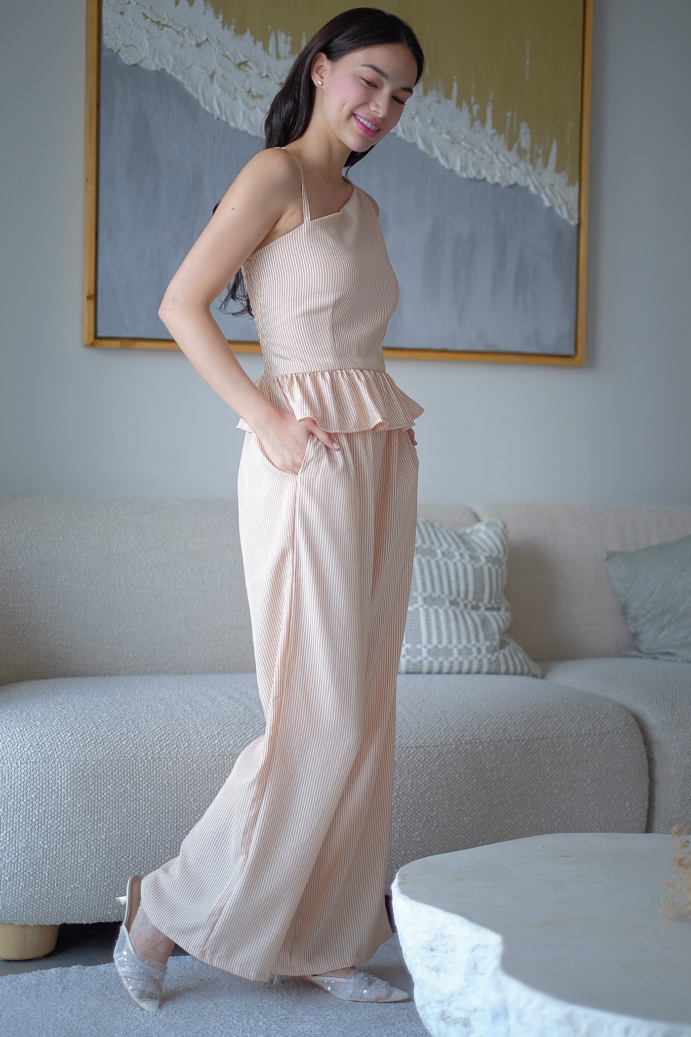 The Valeria Co-ord - apricot stripe