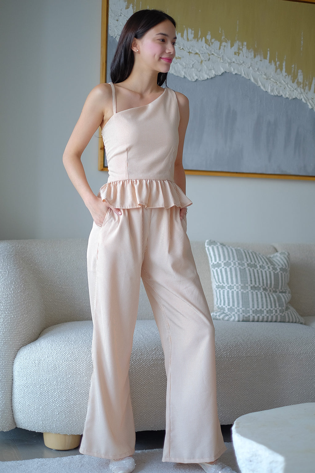 The Valeria Co-ord - apricot stripe