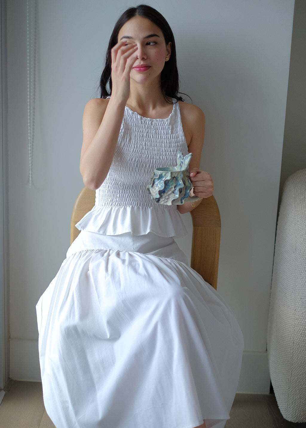 Amara Smocked Co-ord – plain white