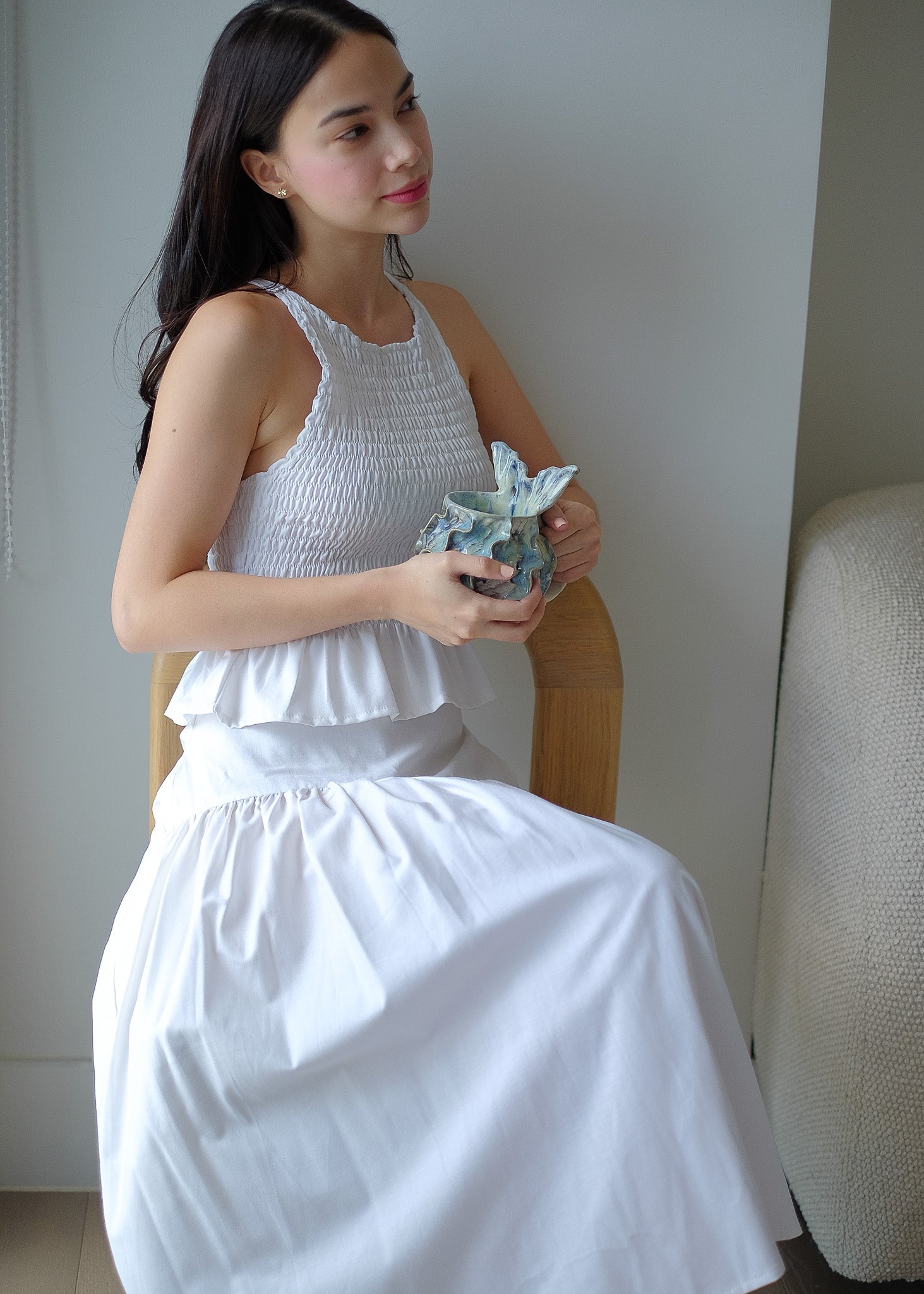 Amara Smocked Co-ord – plain white