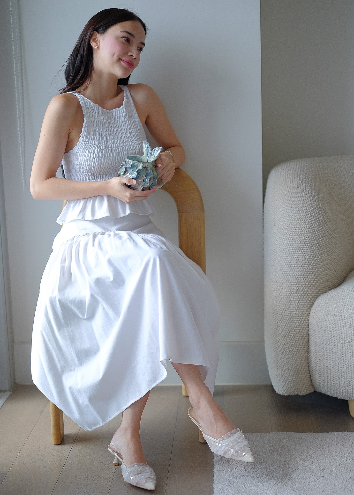 Amara Smocked Co-ord – plain white