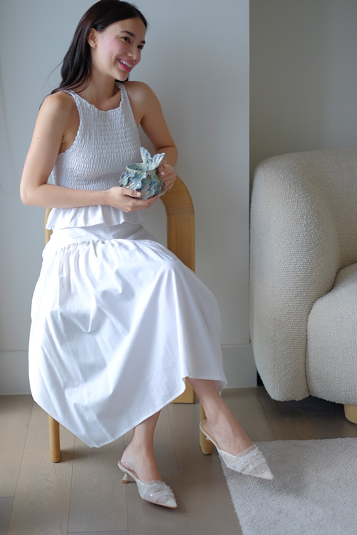 Amara Smocked Co-ord – plain white