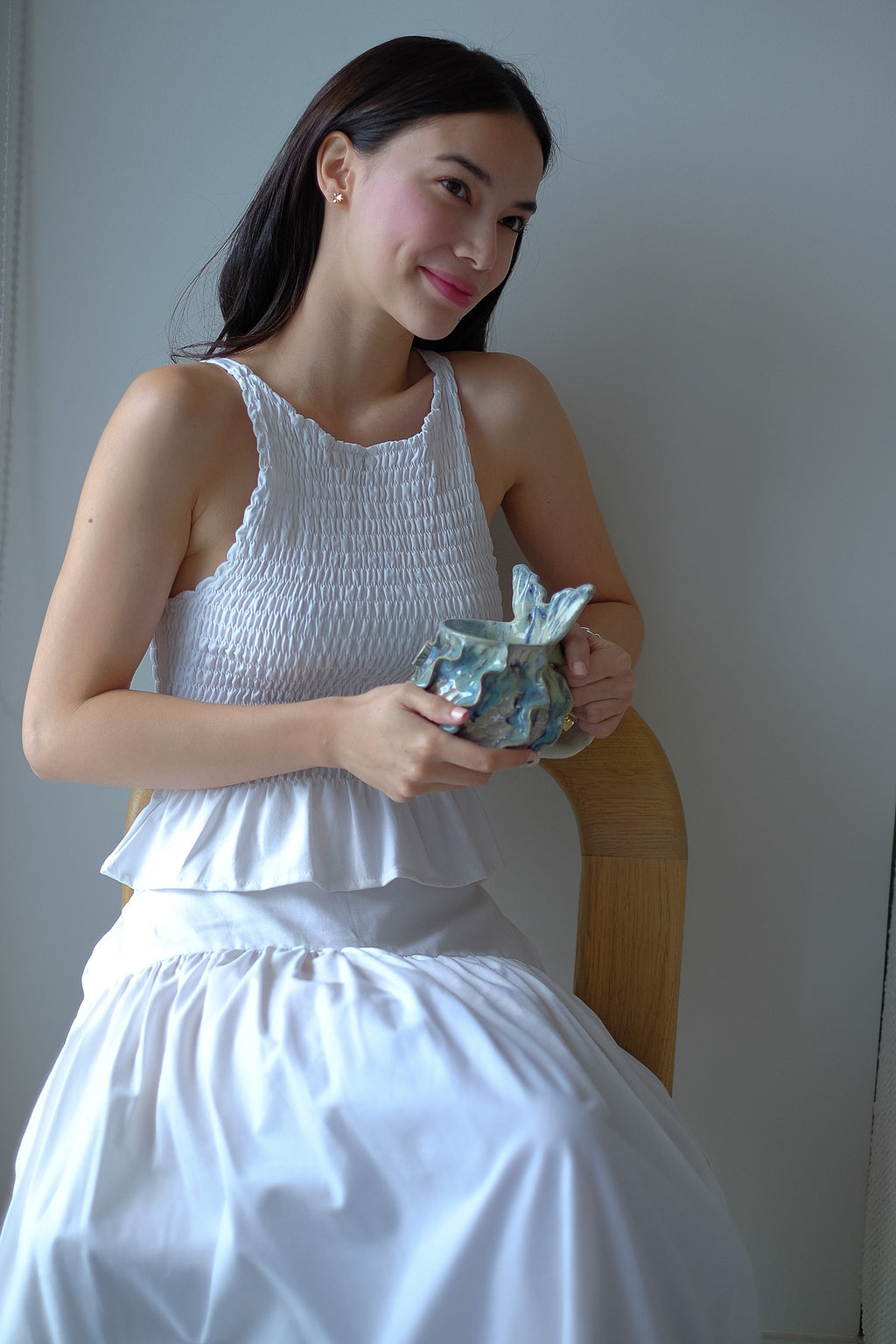 Amara Smocked Co-ord – plain white