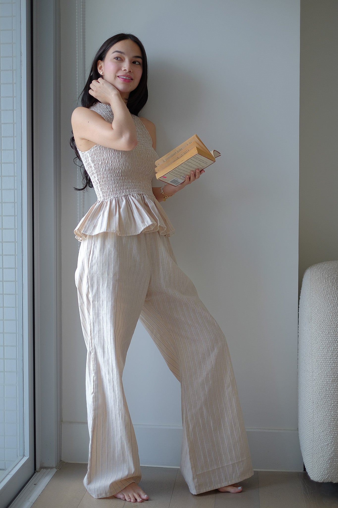 Astrid Set textured stripes – nude