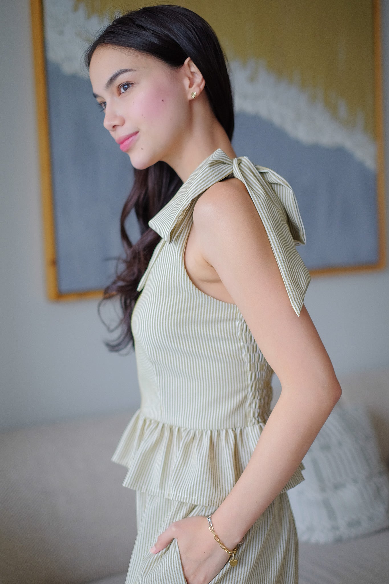 The Valeria Co-ord - pinstripe moss