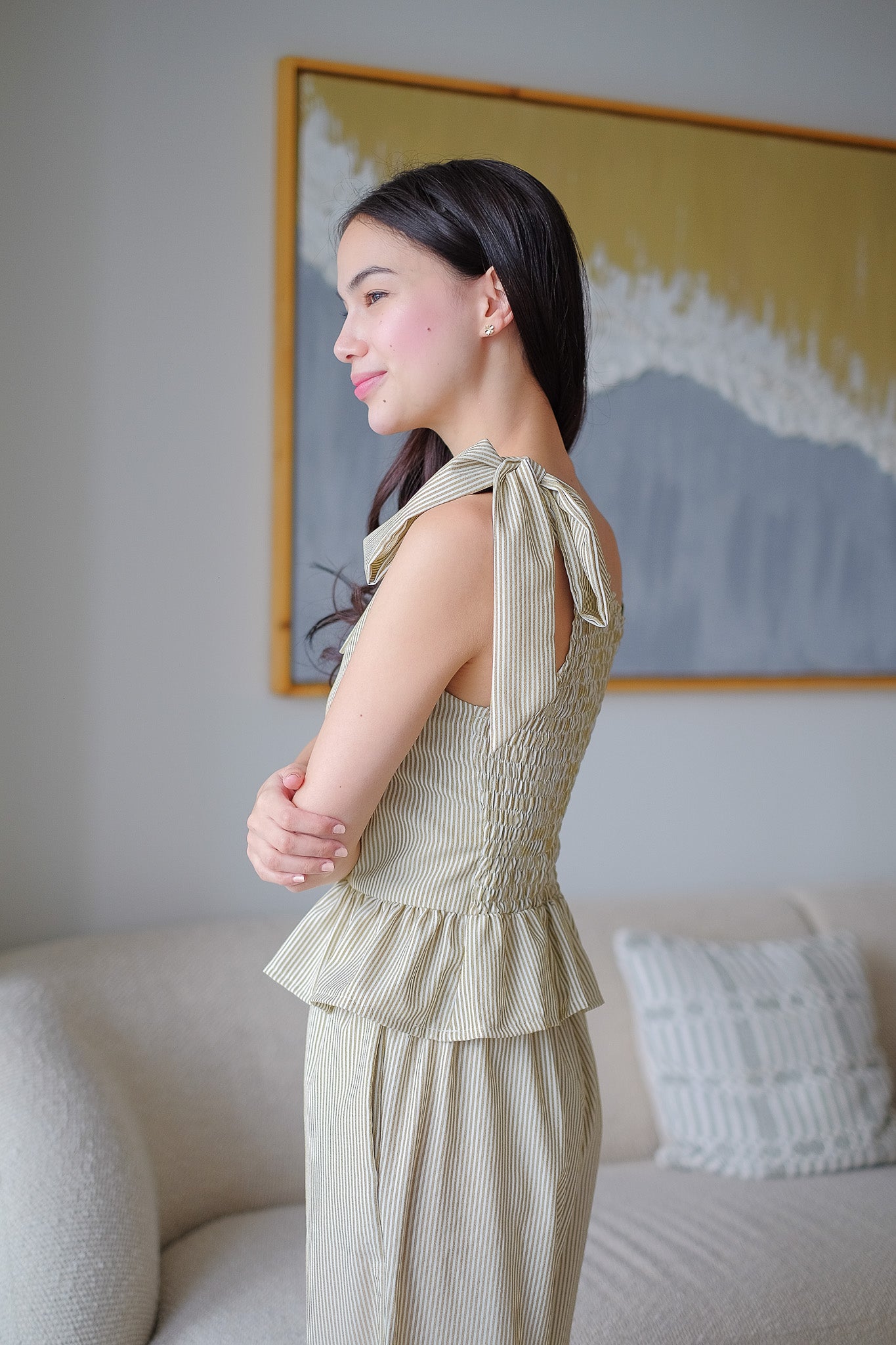 The Valeria Co-ord - pinstripe moss