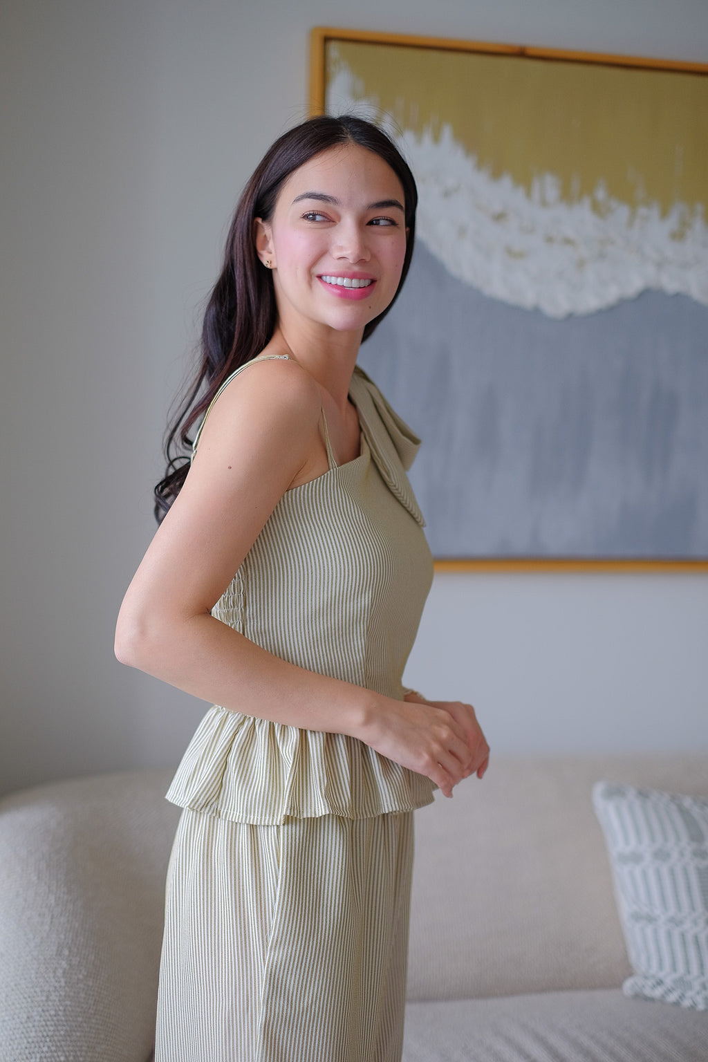 The Valeria Co-ord - pinstripe moss
