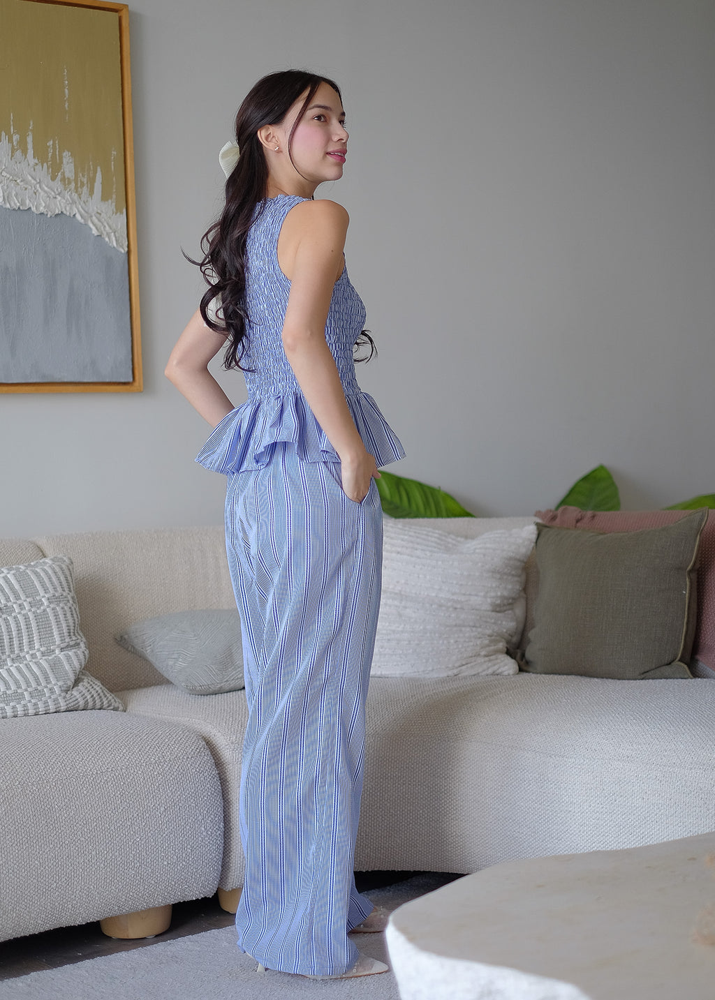 Astrid Set textured stripes– rich indigo