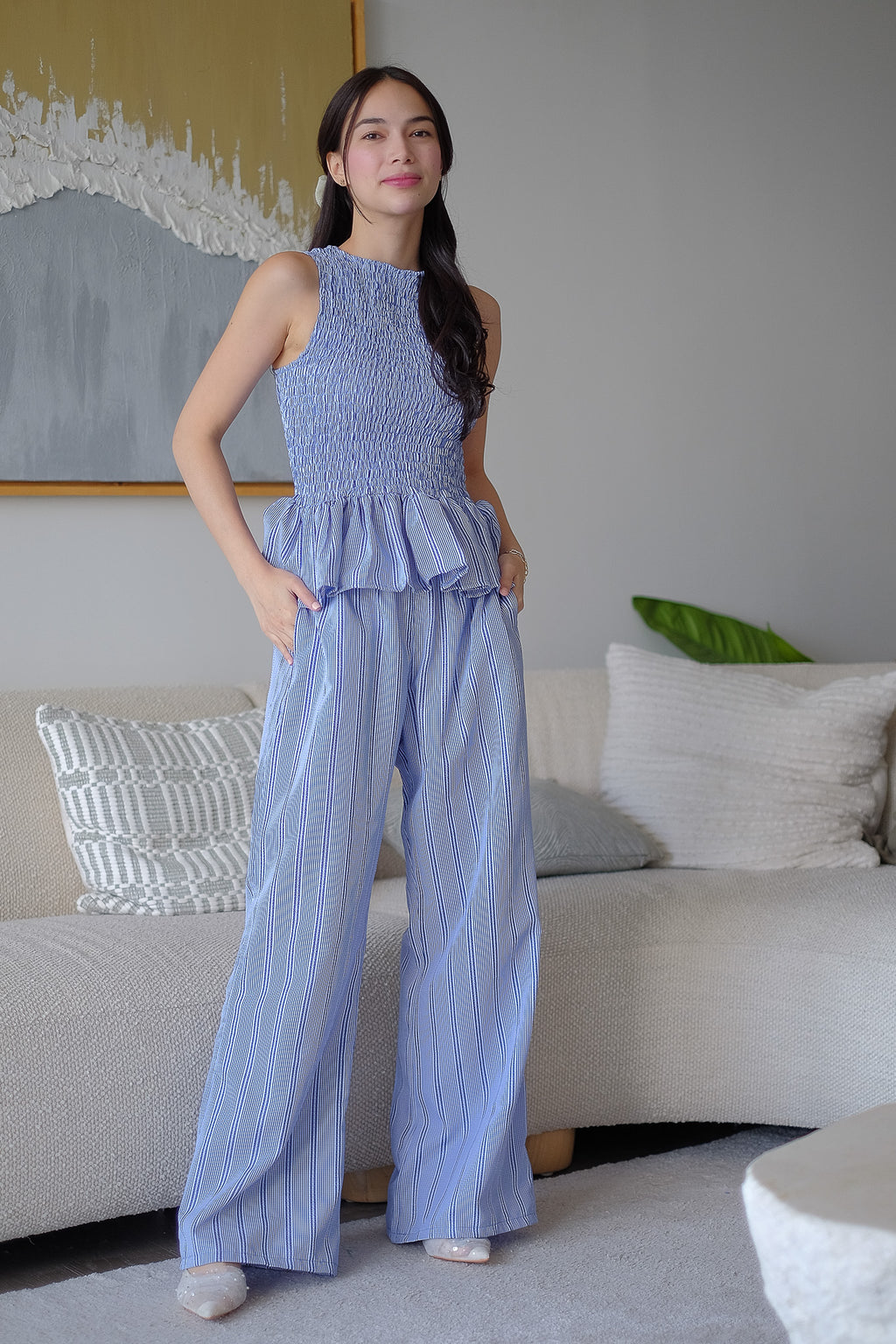 Astrid Set textured stripes– rich indigo