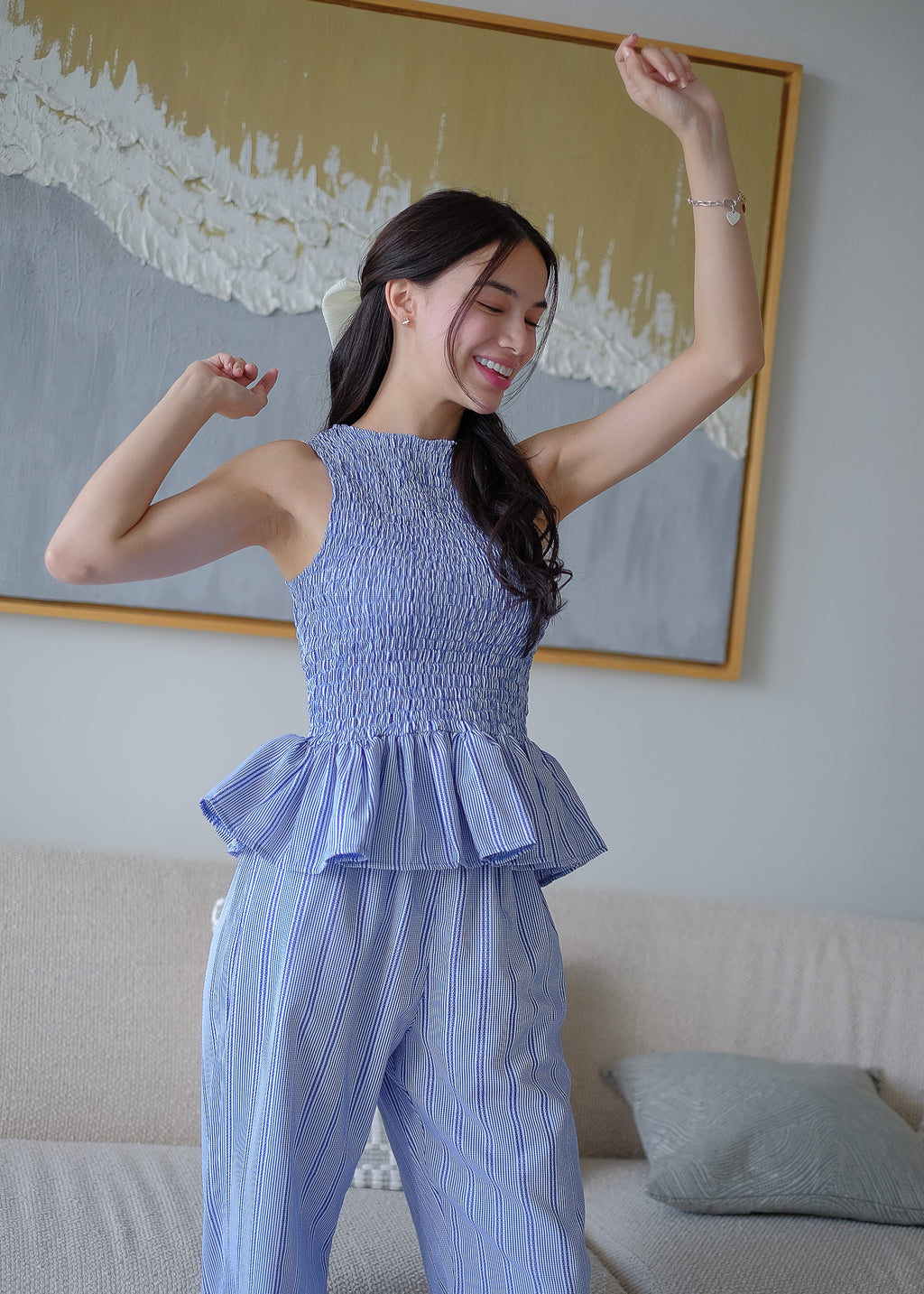 Astrid Set textured stripes– rich indigo