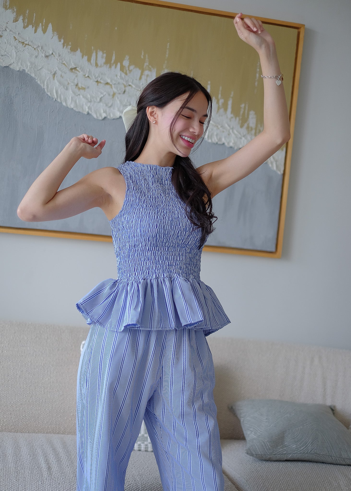 Astrid Set textured stripes– rich indigo