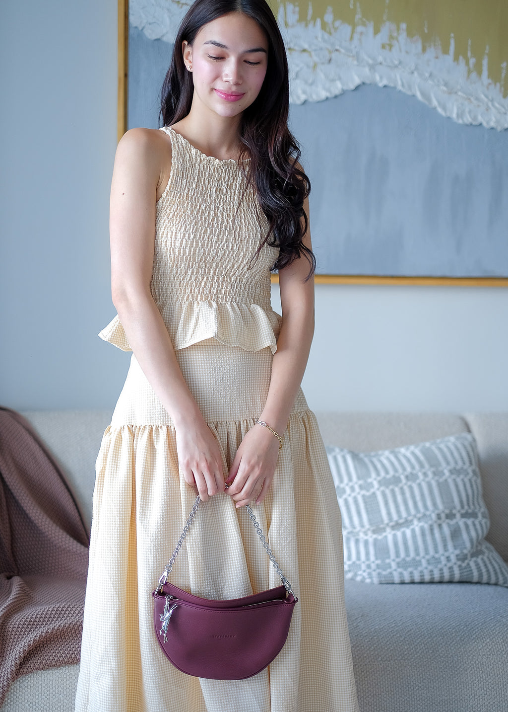 Amara Smocked Coord – Ivory beige gingham