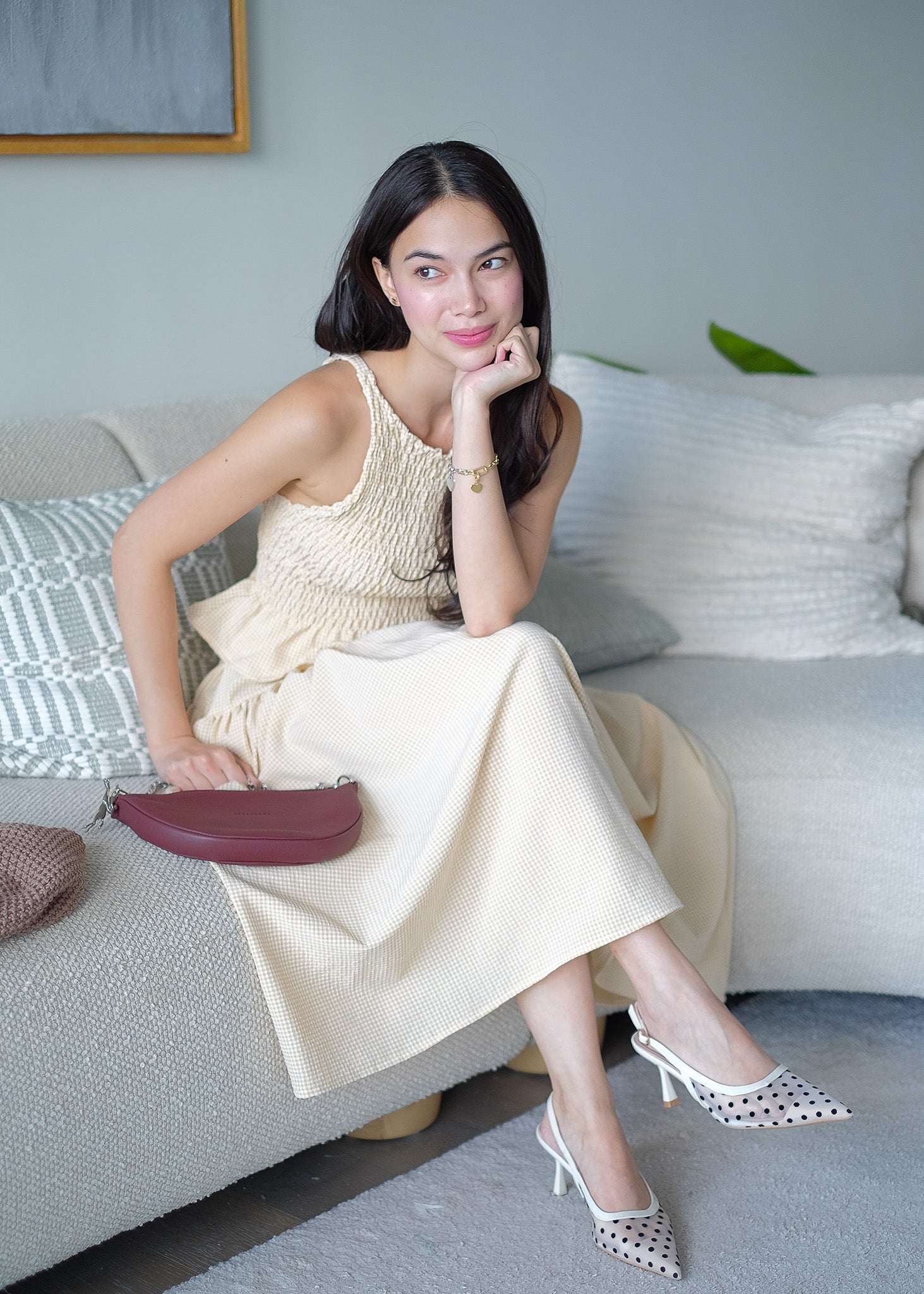 Amara Smocked Coord – Ivory beige gingham