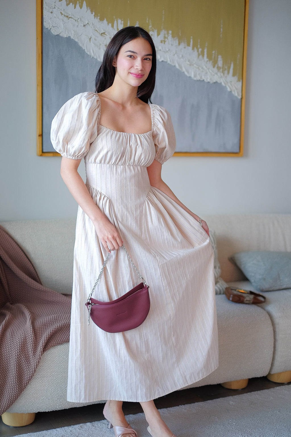 The Hudson Midi dress - textured stripe nude
