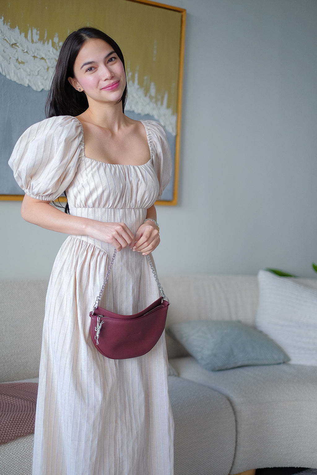 The Hudson Midi dress - textured stripe nude