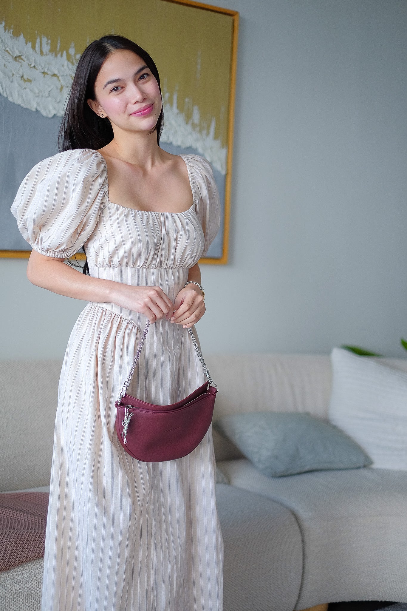 The Hudson Midi dress - textured stripe nude