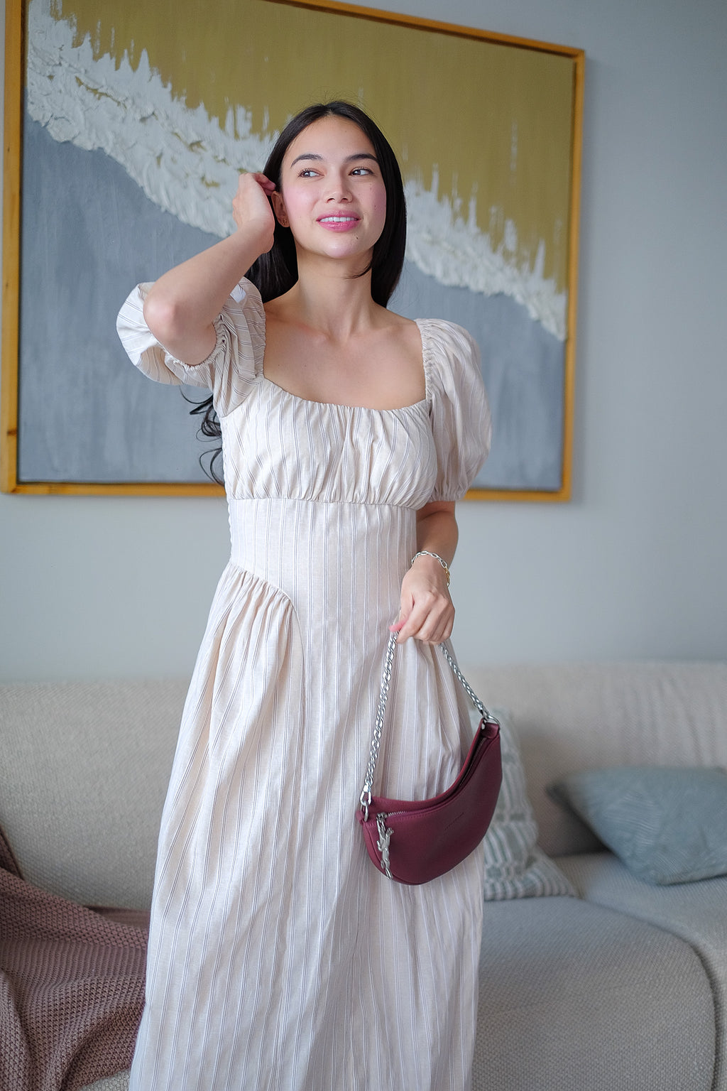 The Hudson Midi dress - textured stripe nude