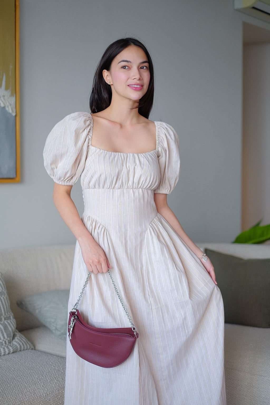The Hudson Midi dress - textured stripe nude