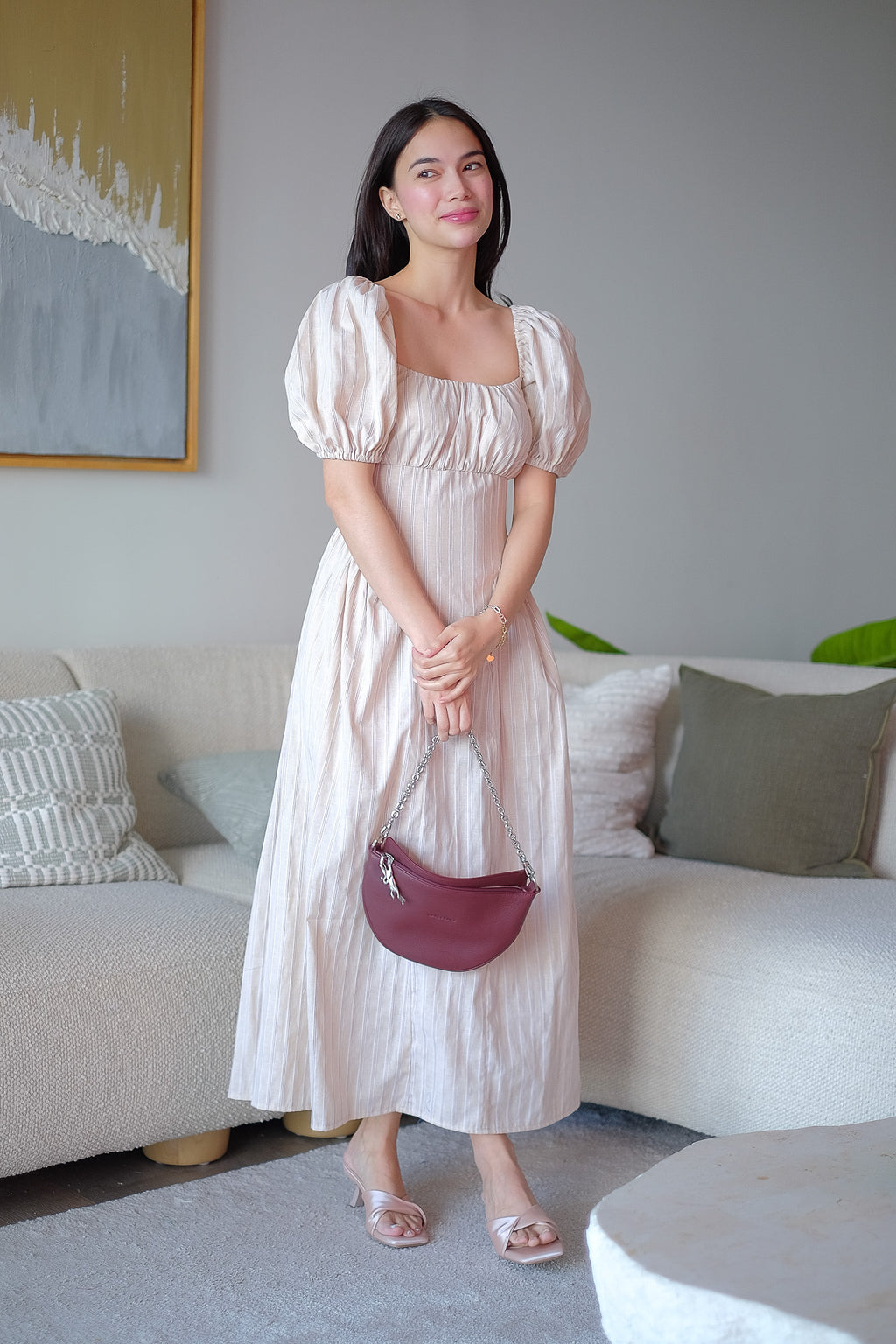 The Hudson Midi dress - textured stripe nude