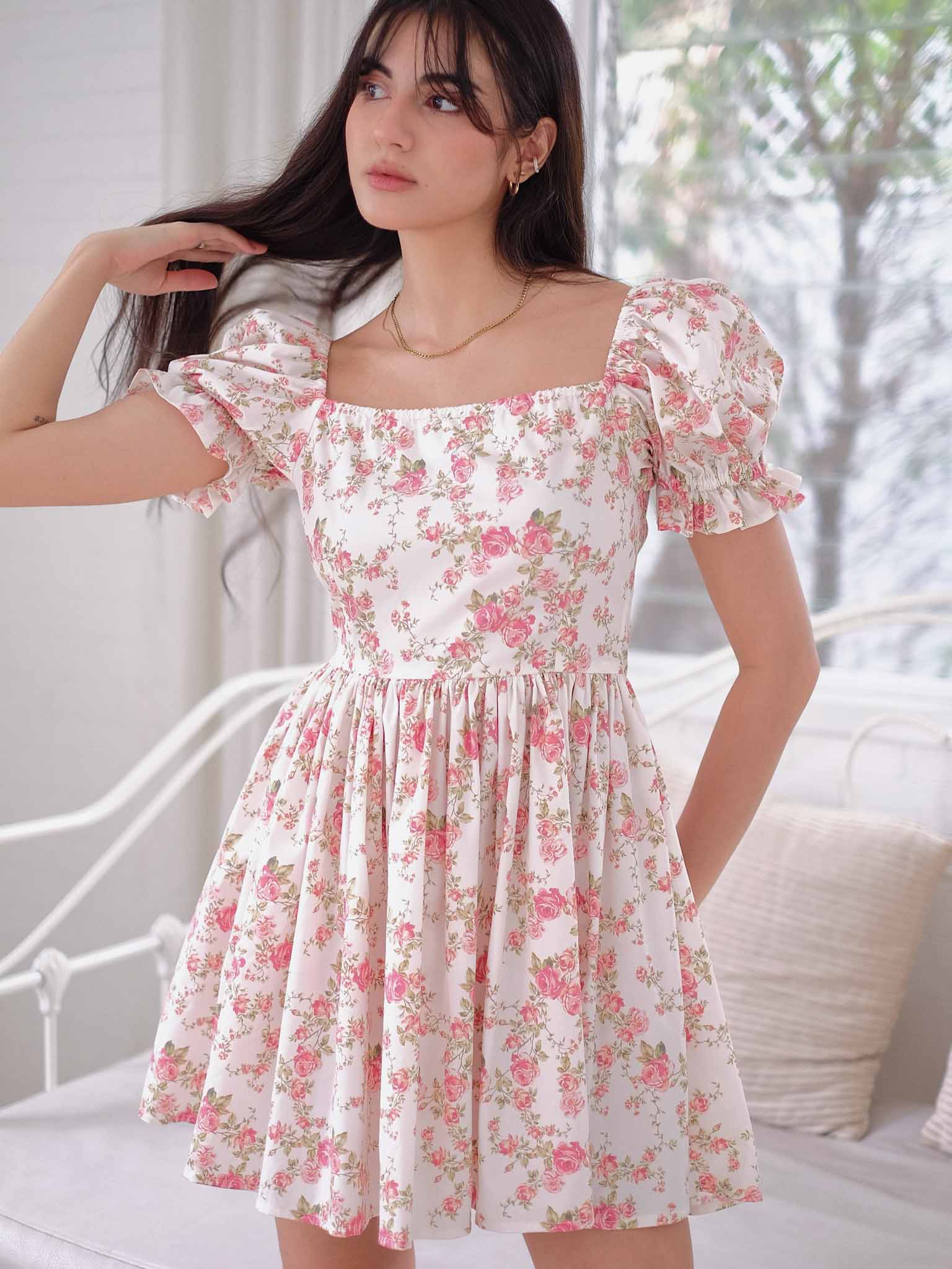 belle baby doll dress - Rose print