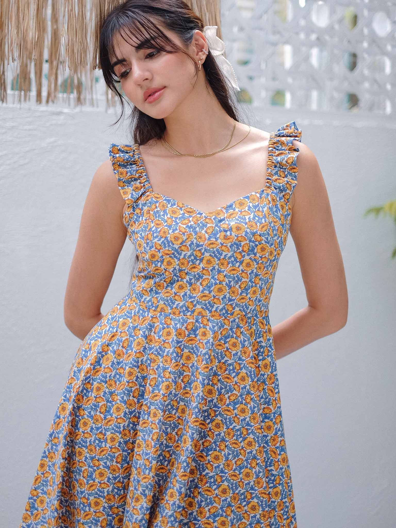 Samantha Mini dress - Yellow poppy print