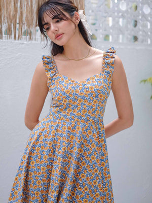 Samantha Mini dress - Yellow poppy print