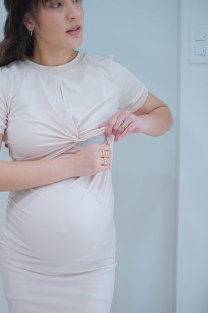 Veda Maternity Nursing Dress - Beige