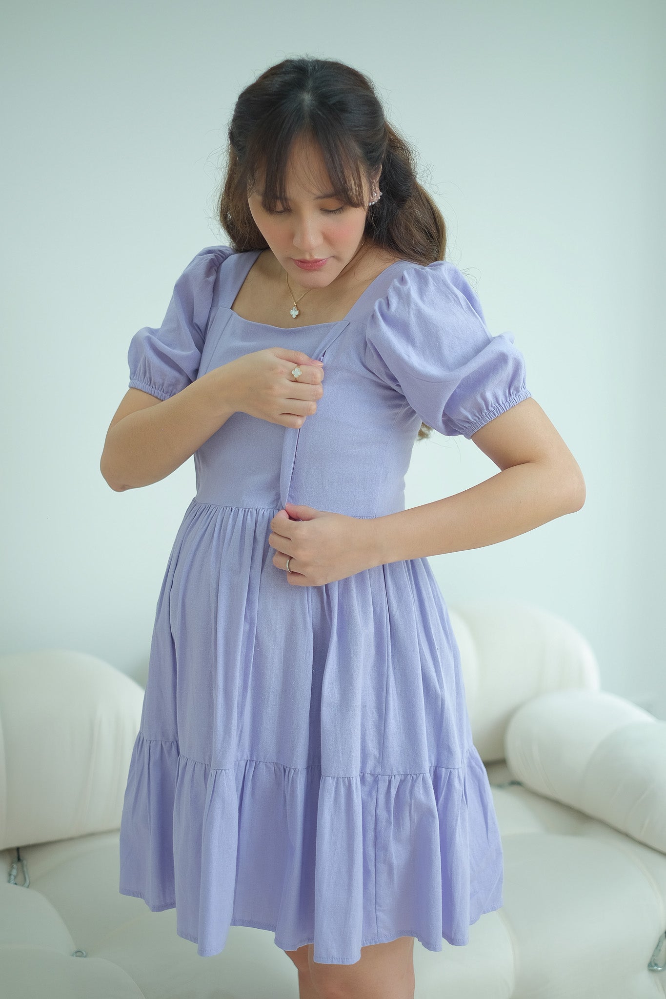 Natalie Maternity Nursing Dress - lavender blue