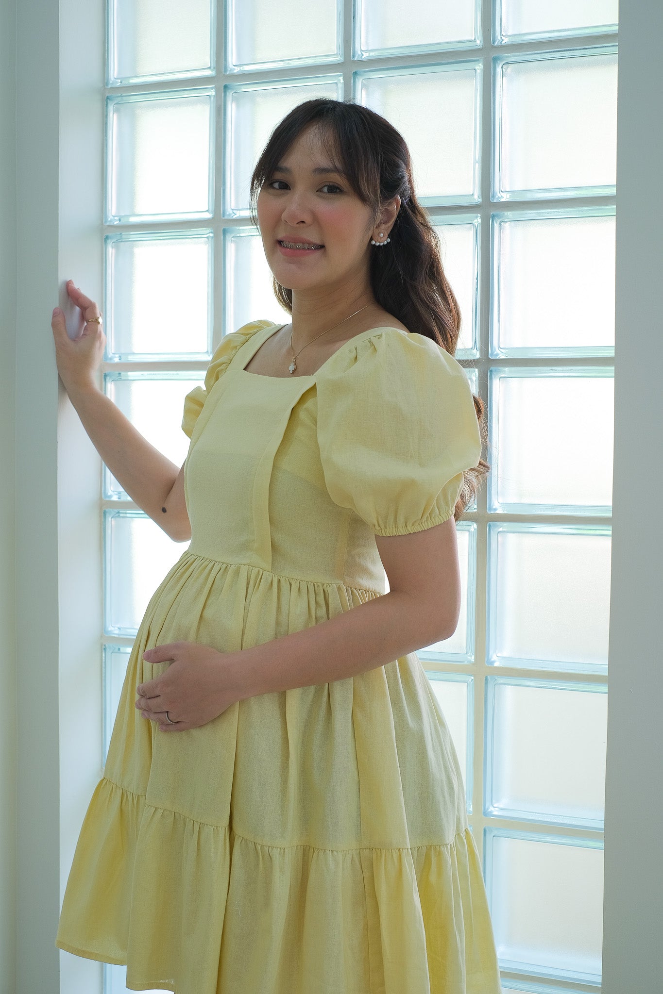 Natalie Maternity Nursing Dress - Yellow