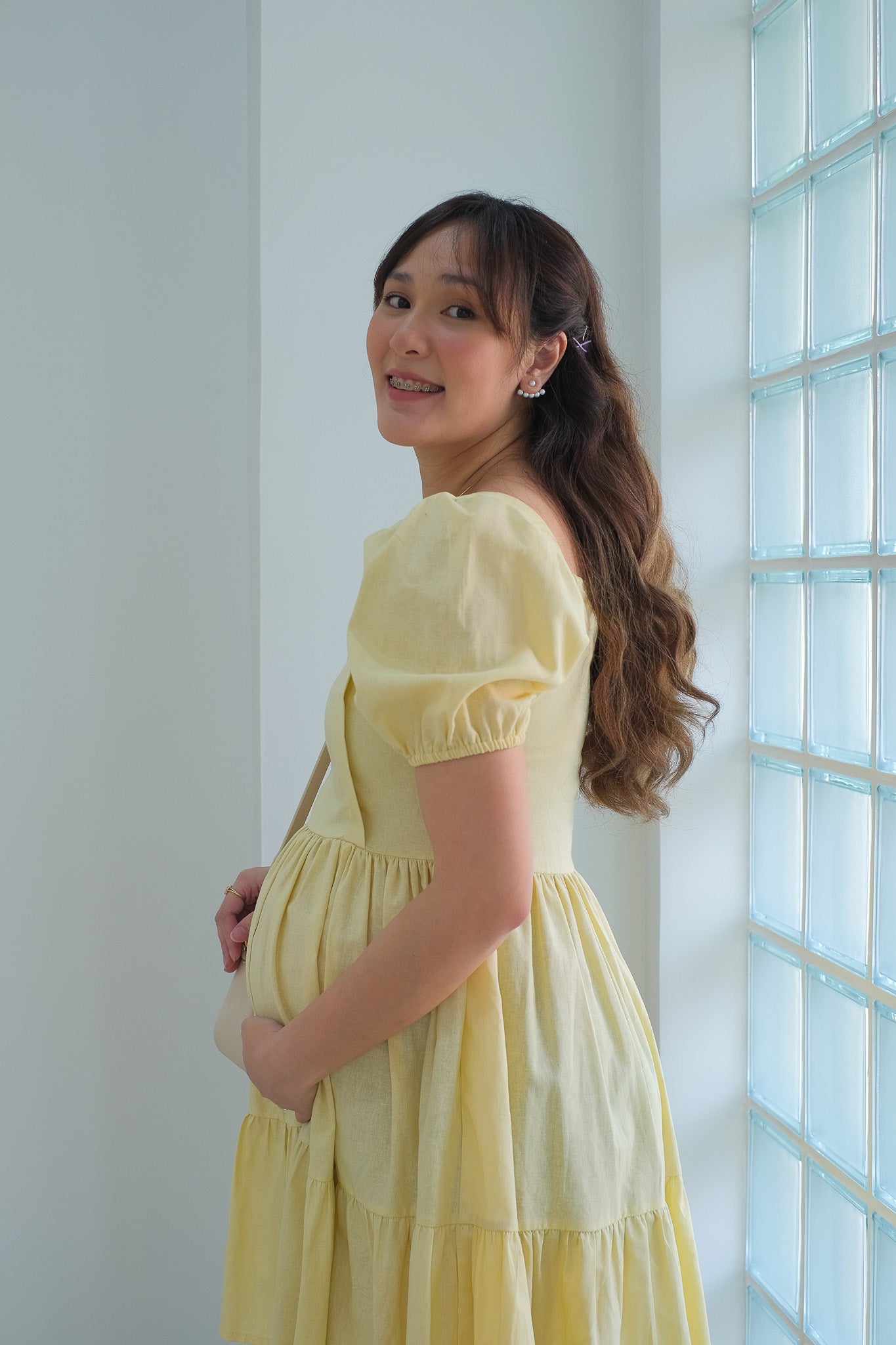 Natalie Maternity Nursing Dress - Yellow