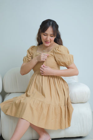 Natalie Maternity Nursing Dress - Tan
