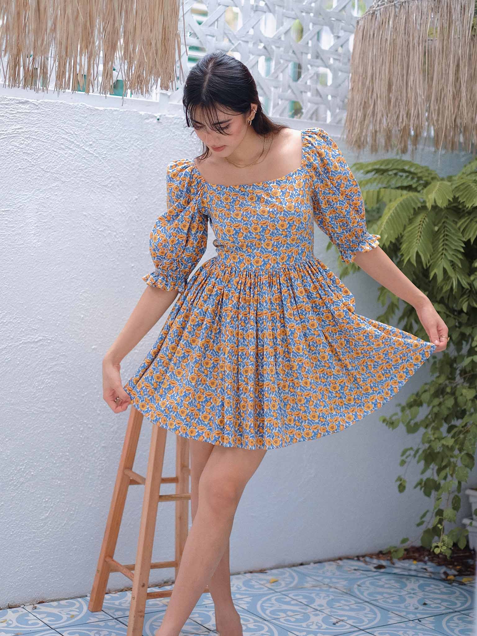 Candice baby doll dress - Yellow Poppy print