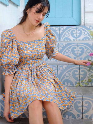 Candice baby doll dress - Yellow Poppy print