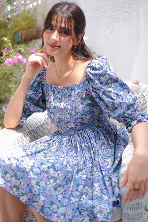 Candice baby doll dress - Blue floral print