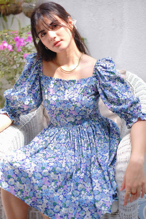 Candice baby doll dress - Blue floral print