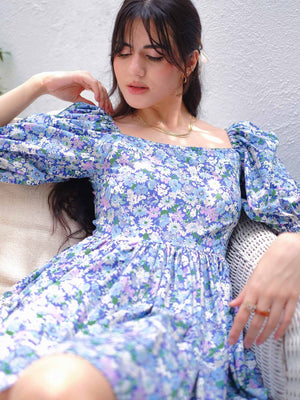 Candice baby doll dress - Blue floral print