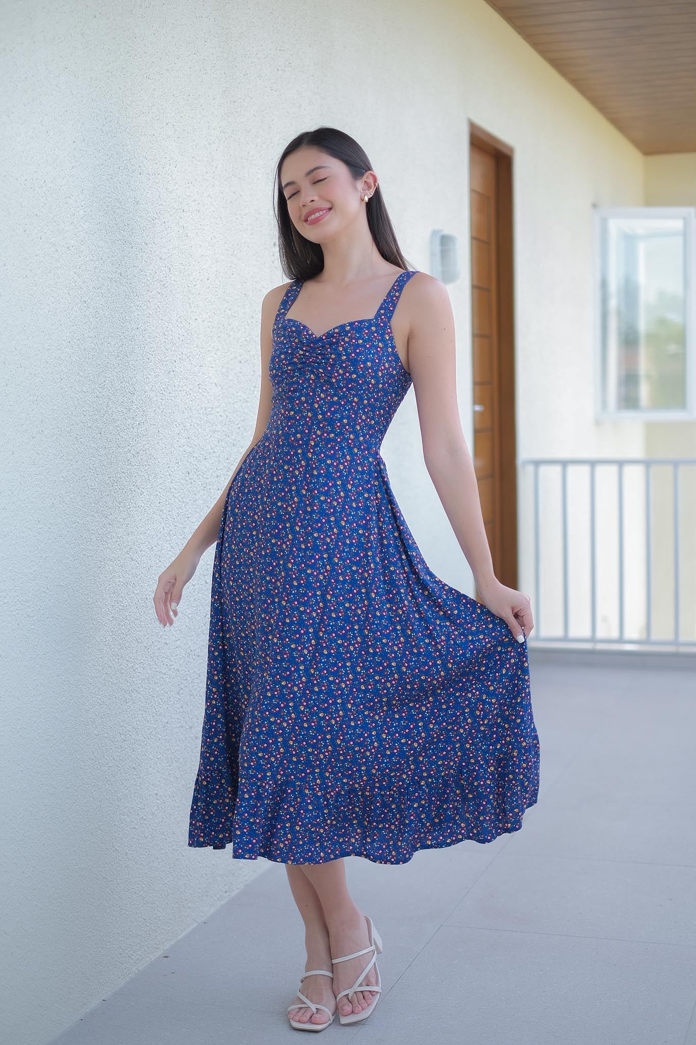 Eliana Midi Dress - printed blue