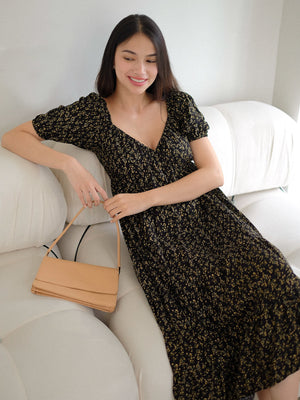 Caroline Midi Dress - Ebony Black Floral  we