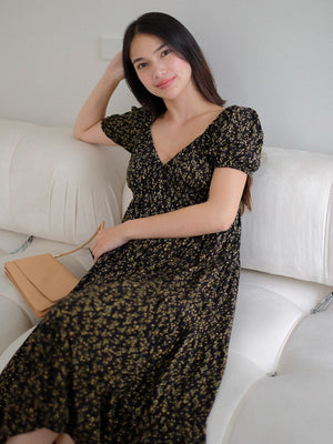 Caroline Midi Dress - Ebony Black Floral  we