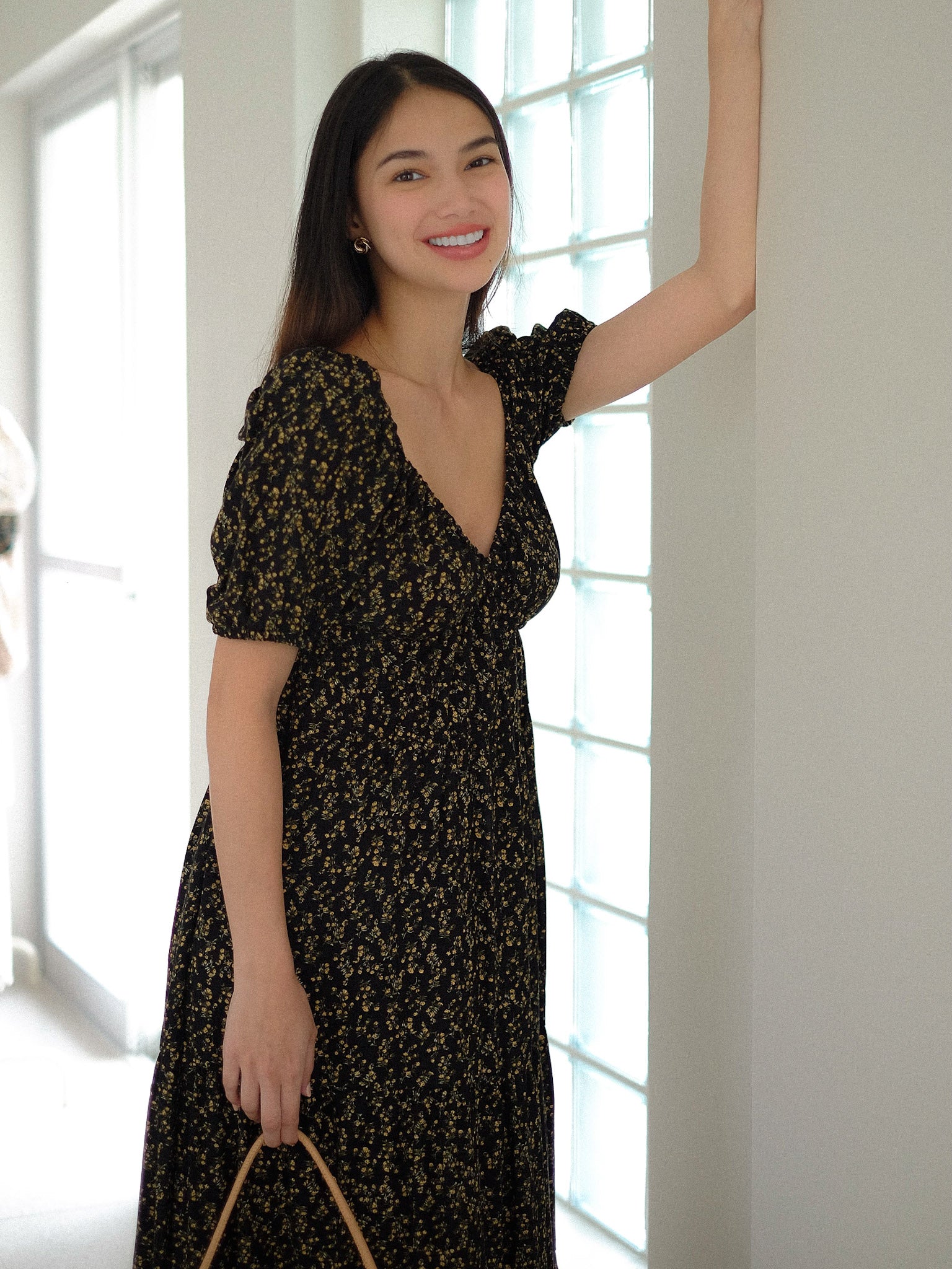 Caroline Midi Dress - Ebony Black Floral  we