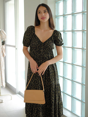 Caroline Midi Dress - Ebony Black Floral  we