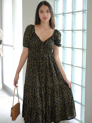 Caroline Midi Dress - Ebony Black Floral  we