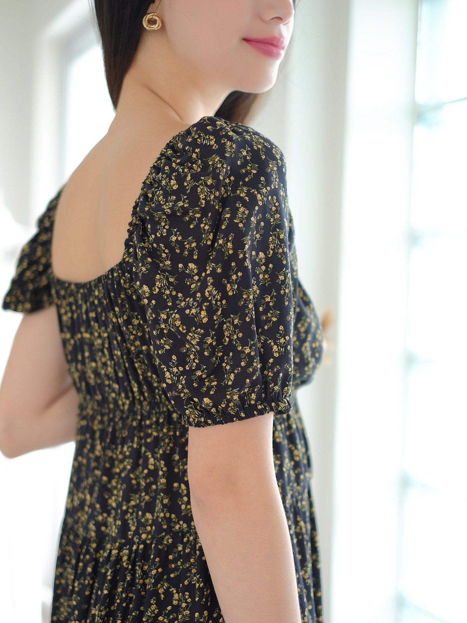 Caroline Midi Dress - Ebony Black Floral  we