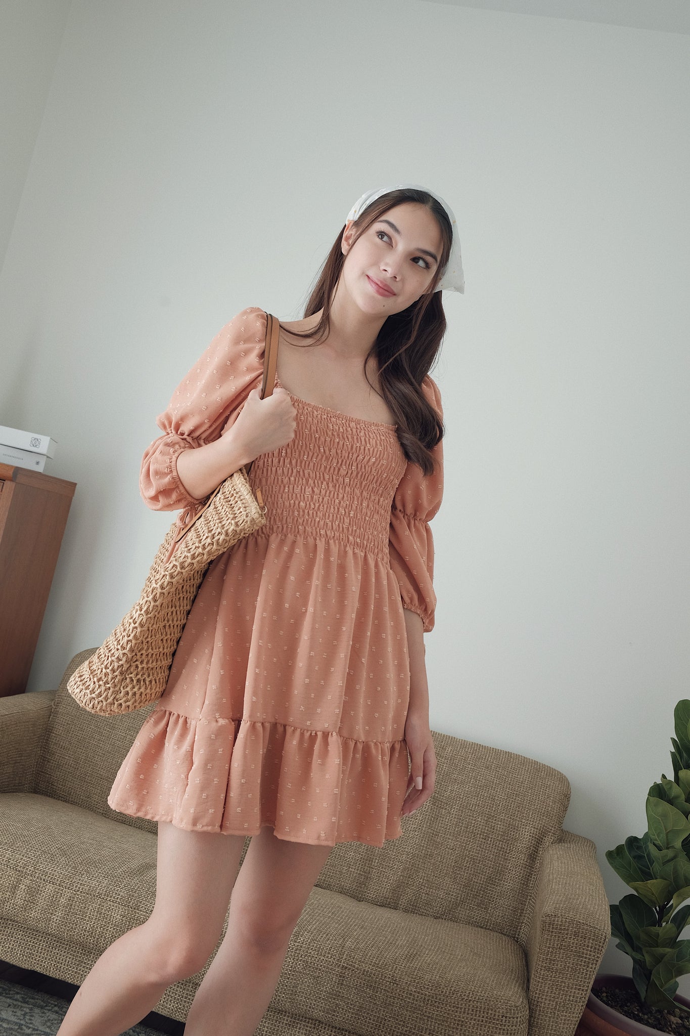 Lucy Mini Dress - Swiss dot Brown