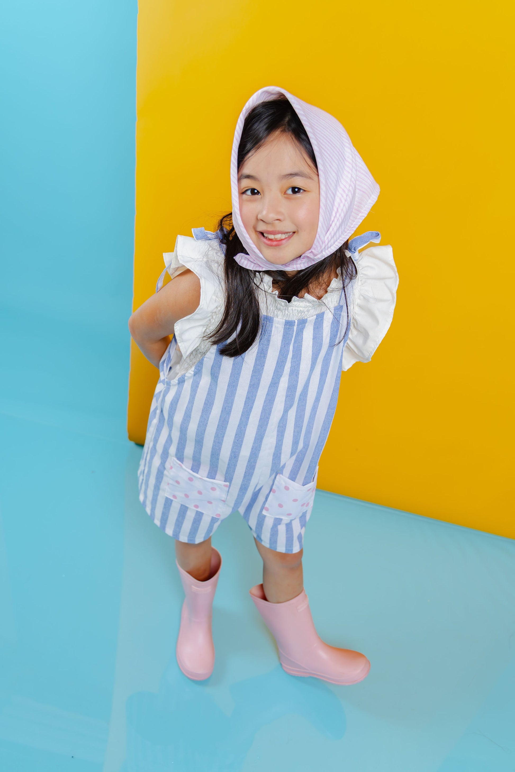 Laguna Jumpsuit in sky Blue Cabana with inner top and bandana